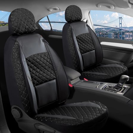 BMW 1 Serisi 116 Deri Detaylı Oto Koltuk Kılıfı Ön Arka Set Alpine Siyah FSR