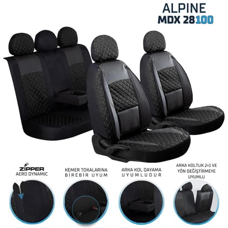 Toyota Corolla Terra E140 2002-2006 Deri Detaylı Oto Koltuk Kılıfı Ön Arka Set Alpine Siyah FSR