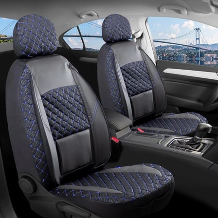 Volkswagen Golf Mk 3 Station Wagon Deri Detaylı Oto Koltuk Kılıfı Ön Arka Set Alpine Siyah Mavi FSR