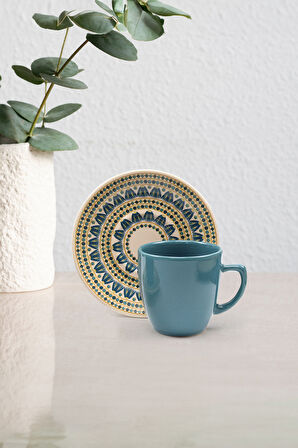 Mavi Türk Kahvesi Fincanı & Lavi Çikolata & Kurutulmuş Çiçek Hediye Seti