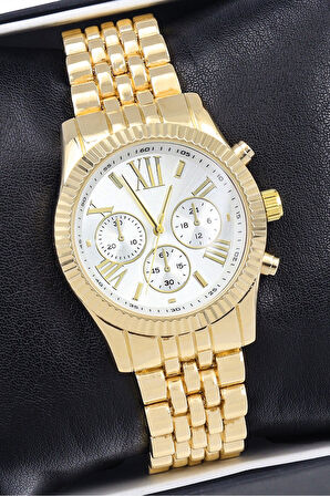 Melek Kanatlı Kolye & Kadın Kol Saati & 2'li Su Yolu Bileklik & Gold Renk Taş Küpe Hediye Seti