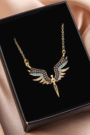 Kadın Kol Saati & Mavi Taşlı Mikail Melek Kolye & 2'li Su Yolu Bileklik & Taş Küpe Hediye Seti