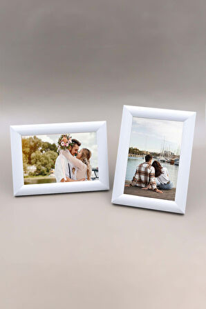 2'li Bambu Tabaklı Beyaz Fincan & Ahşap Beyaz Çerçeve & Godiva Napoliten Çikolata Hediye Seti