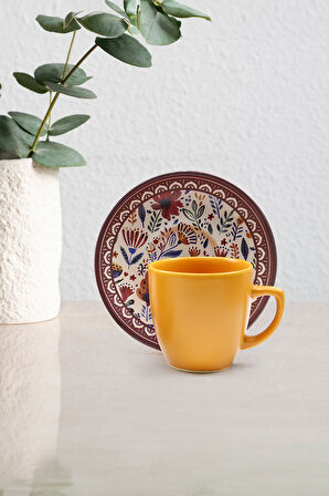 2'li Turuncu Türk Kahvesi Fincanı & Kurutulmuş Çiçek Buketi & Lavi Çikolata Hediye Seti