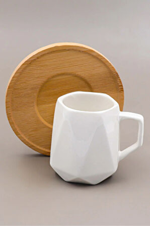 Beyaz Geometrik Porselen Fincan & Godiva Napoliten Çikolata & Makrome Anahtarlık Hediye Seti