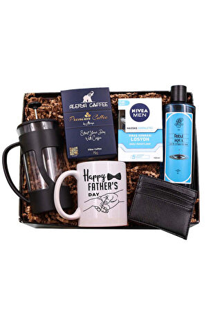 Kupa & Siyah Kartlık & French Press & Tıraş Losyon & Erkek Kolonyası & Alerya Kahve Hediye Seti