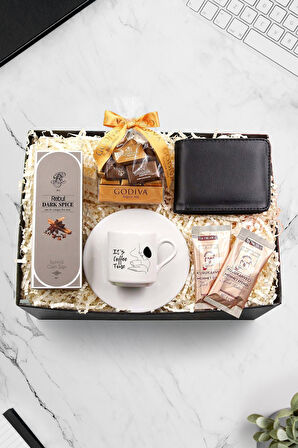 Siyah Cüzdan & Fincan & Godiva Çikolata & Rebul Kolonyası & Mehmet Efendi Türk Kahvesi Hediye Seti