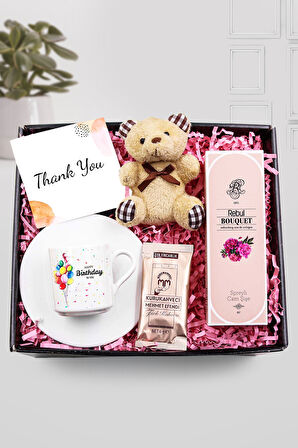 Happy Birthday Fincan & Ayıcık Anahtarlık & Rebul Kolonya & Mehmet Efendi Türk Kahvesi Hediye Seti