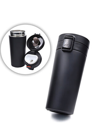 350 ML Kilitli Siyah Termos & Mermer Desenli Defter & Dama Detaylı Tükenmez Kalem Hediye Seti