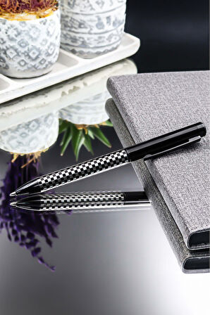 350 ML Kilitli Siyah Termos & Mermer Desenli Defter & Dama Detaylı Tükenmez Kalem Hediye Seti