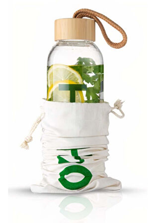 Bambu Kapaklı 600 ml Cam Matara & Bambu Kapaklı Cam French Press & Bademli Kurabiye Hediye Seti