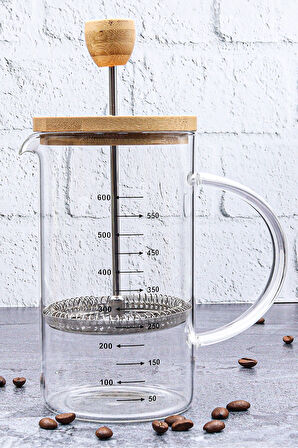 Bambu Kapaklı 600 ml Cam Matara & Bambu Kapaklı Cam French Press & Bademli Kurabiye Hediye Seti