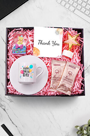 Happy Birthday Fincan & Kar Küresi & Yıldız Led Işık & Mehmet Efendi Türk Kahvesi Hediye Seti