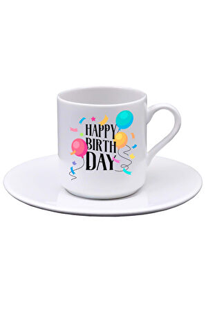 Happy Birthday Fincan & Kar Küresi & Yıldız Led Işık & Mehmet Efendi Türk Kahvesi Hediye Seti