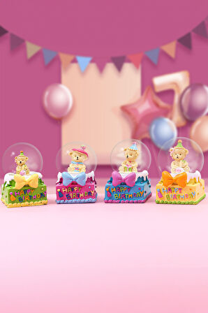 Happy Birthday Beyaz Fincan & Happy Birthday Kar Küresi & Kurutulmuş Çiçek Buketi Hediye Seti