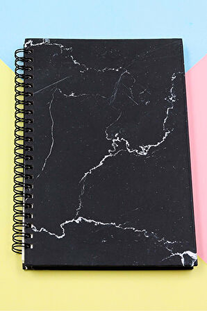 Mermer Desenli Defter & Bambu Kapaklı Cam Matara Hediye Seti