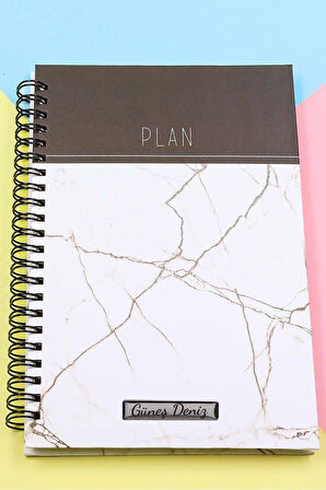 Beyaz Mermer Desenli Defter & Bambu Kapaklı Cam Matara Hediye Seti