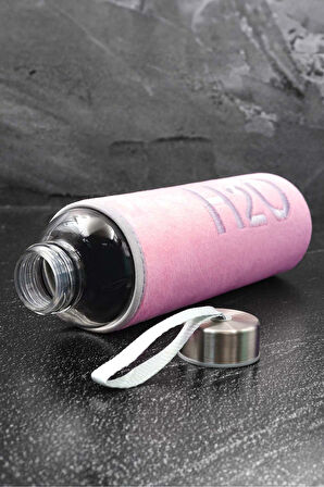 Mermer Desenli Defter & Peluş Kılıflı 600ml Pembe Renk Cam Matara Hediye Setleri