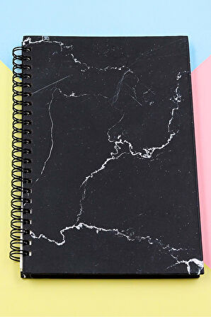 Mermer Desenli Defter & Peluş Kılıflı 600ml Turkuaz Renk Cam Matara Hediye Seti