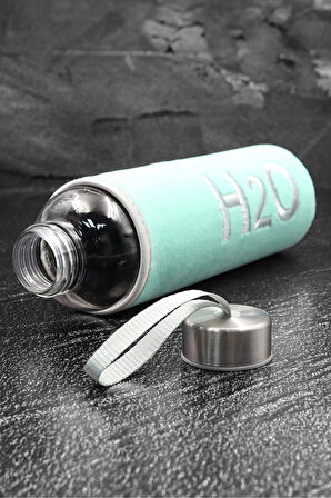 Beyaz Mermer Desenli Defter & Peluş Kılıflı 600ml Turkuaz Renk Cam Matara Hediye Seti