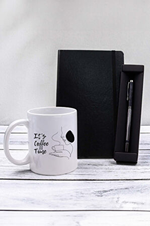 Siyah Defter & Siyah Metalik Roller Kalem & Kupa Hediye Seti