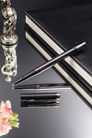 Siyah Defter & Siyah Metalik Roller Kalem & Kupa Hediye Seti