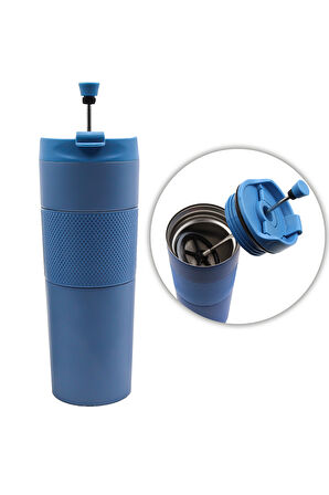 Mavi French Press Özellikli Termos & Siyah French Press & Godiva Napoliten Çikolata Hediye Seti