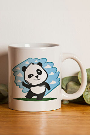 Beyaz Kupa & Siyah Çerçeve & Işıklı Pandalı Kar Küresi Hediye Seti