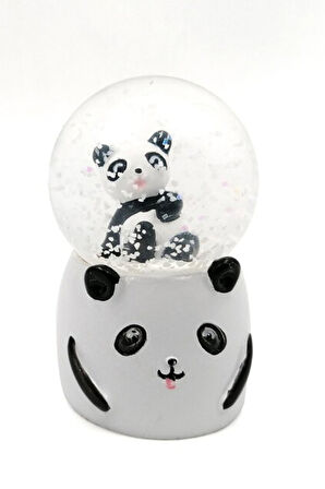 Beyaz Kupa & Siyah Çerçeve & Işıklı Pandalı Kar Küresi Hediye Seti