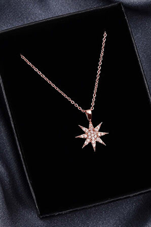 Rose Renk Kadın Kol Saati & Yıldız Kolye & Yıldız Bileklik & Rose Gold Su Yolu Bileklik Hediye Seti