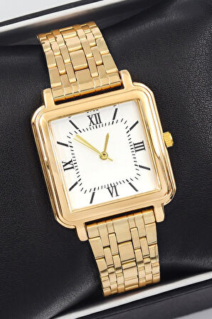 Kadın Kol Saati & Gold Su Yolu Bileklik & Gold Bileklik & İncili Toka & Taş Küpe Hediye Seti