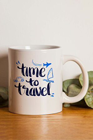 Beyaz Dereceli Termos & Gri Defter & Siyah Metalik Roller Kalem & Seyahat Temalı Kupa Hediye Seti