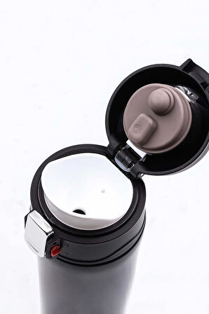 500 ml Siyah Kilitli Içilebilir Kapak Paslanmaz Çelik Termos