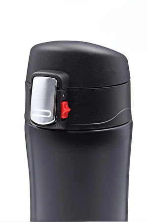 500 ml Siyah Kilitli Içilebilir Kapak Paslanmaz Çelik Termos