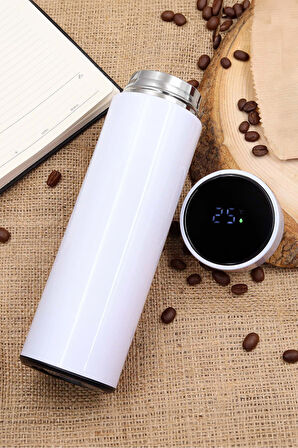 Dereceli 500 ML Beyaz Termos & Renkli Yıldız Işık & Kupa & Patiswiss Hediye Seti