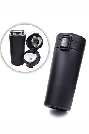 Kilitli Siyah Termos & Siyah Kupa & Tafe Bademli Kurabiye & Colombia Filtre Kahve Hediye Seti