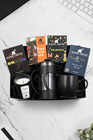 Vanilya Mum & Alerya Dünya Kahveleri & Kupa & French Press Hediye Seti