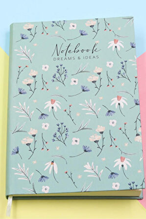 Melek Kanatlı Kolye & Yeşil Çiçekli Defter & Çiçek Buketi & Gümüş Detaylı Beyaz Kalem Hediye Seti