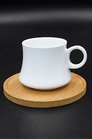 Bambu Tabaklı Beyaz Fincan-Godiva Çikolata-Mor Fular-Türk Kahvesi-Kurutulmuş Buket Hediye Seti