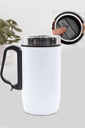 Beyaz Tükenmez Kalem & Mini Not Defteri & Kulplu Beyaz Çelik Termos & Mor Çiçekli Fular Hediye Seti