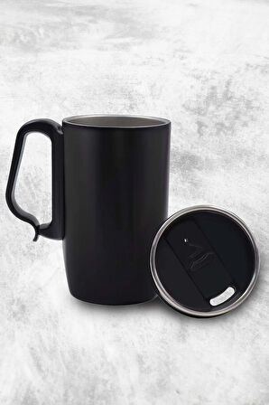 Yeşil Çiçekli Defter & 280 ml Kulplu Siyah Çelik Termos & Siyah Mat Kalın Roller Kalem Hediye Seti