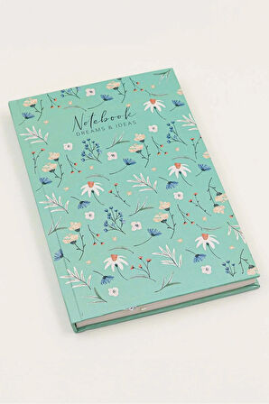 Yeşil Çiçekli Defter & 280 ml Kulplu Siyah Çelik Termos & Siyah Mat Kalın Roller Kalem Hediye Seti