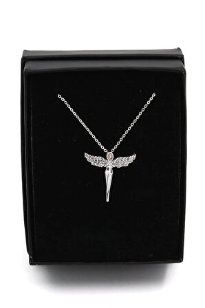 3d Samanyolu Temalı Satürn Kız Işıklı Cam Küre & Gümüş Renk Melek Kolye Hediye Seti