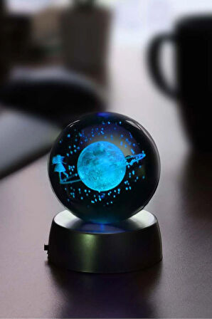 3d Samanyolu Temalı Satürn Kız Işıklı Cam Küre & Gümüş Renk Melek Kolye Hediye Seti