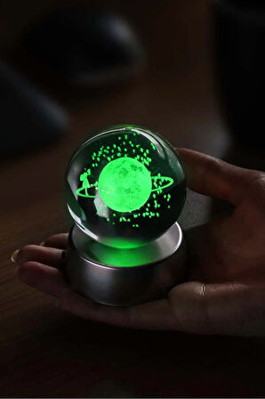 3d Samanyolu Temalı Satürn Kız Işıklı Cam Küre & Gümüş Renk Melek Kolye Hediye Seti