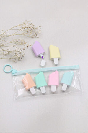 Mavi Çiçekli Defter & Pembe Dikişli Defter & 6'lı Dondurma Fosforlu Kalem Hediye Seti