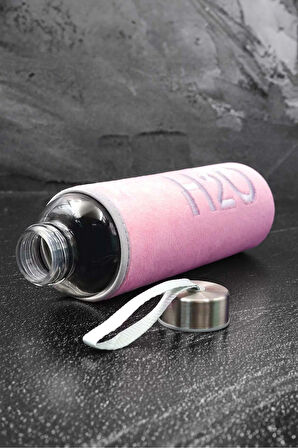 Peluş Kılıflı 600ml Pembe Renk Cam Matara & Dondurma Fosforlu Kalem & Haftalık Planner Hediye Seti