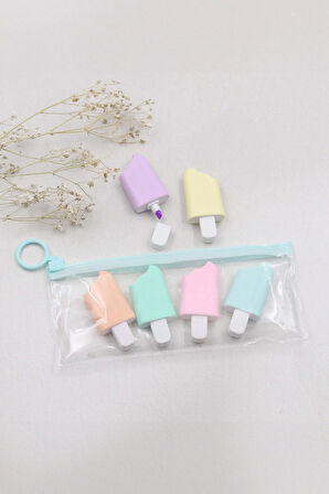 Peluş Kılıflı 600ml Pembe Renk Cam Matara & Dondurma Fosforlu Kalem & Haftalık Planner Hediye Seti