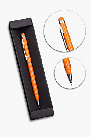 Turuncu Touch Pen & Adet Çelenk Kupa & Turuncu Defter & Godiva Napoliten Çikolata Hediye Seti