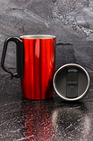 Kulplu 280 ML Kırmızı Termos & Atatürk Baskılı Defter & Atatürk İmza Kabartmalı Kalem Hediye Seti